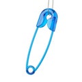 Translucent Blue Safety Pin Hanging on a White Background fastener closure Royalty Free Stock Photo
