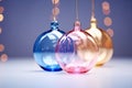Translucent Christmas baubles in soft hues radiate a serene glow against a twinkling light backdrop