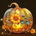 A translucent crystal glass pumpkin with flowers