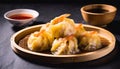 Translucent dumplings filled with succulent shrimp, often with bamboo shoots and water chestnuts.