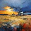 Translucent Expressionism: Sunset Farmhouse Painting By Joan Kavanagh