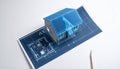 Futuristic Home Design on Architectural Blueprint Royalty Free Stock Photo