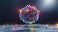 Floating Geometric Sphere Connected by Lines and Points With Colorful Lights Royalty Free Stock Photo