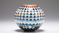 Translucent Geometries: Blue, White, And Orange Vase With Intricate Texture