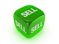 Translucent green dice with sell sign