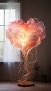 Translucent heart sculpture illuminated from within by soft. Romantic ambiance for Valentines Day