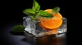 Translucent ice cube, vibrant orange slice, and fresh mint. Cool and refreshing, Ai Generated Royalty Free Stock Photo