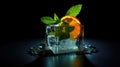 Translucent ice cube, vibrant orange slice, and fresh mint. Cool and refreshing, Ai Generated Royalty Free Stock Photo