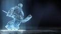 Translucent ise sculpture of ice hockey goalie in dinamic pose with dramatic light and dust particles in the air. hockey Royalty Free Stock Photo