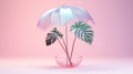 Translucent Layers: 3d Rendering Of Umbrella Plant On Pink Vase