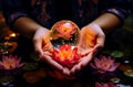 Translucent Lotus glass ball. Generate Ai Royalty Free Stock Photo