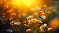 Translucent Metamorphosis: A Butterfly\'s Golden Hour on a Transp Royalty Free Stock Photo