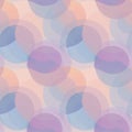 Translucent overlapping circles in pastel hues of blue, purple, and peach create a soft