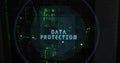 Translucent overlay displaying DATA PROTECTION over rack in data center with green LEDs glowing Royalty Free Stock Photo