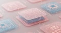 Translucent pink and blue circuit boards overlay each other in a checkerboard pattern Royalty Free Stock Photo