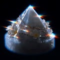 A translucent, pyramid-shaped object sits against a dark background, surrounded Royalty Free Stock Photo