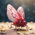 Translucent Red Insect With Playful Character Designs And Hyperrealistic Fantasy Style