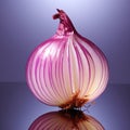 Translucent red onion layers artfully presented on a pink purple reflective surface