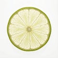 single, thin, translucent round lime slice centered, showing the internal segment pattern Royalty Free Stock Photo