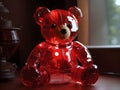 Translucent Scarlet Hug: Red Glow Teddy Elegance
