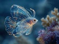 A translucent sea creature, emitting soft luminescence, floats through a sparkling underwater environment The scene features a Royalty Free Stock Photo