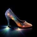 Translucent shoes on a dark background, gradient transition of the color spectrum, pointillism