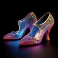 Translucent shoes on a dark background, gradient transition of the color spectrum, pointillism