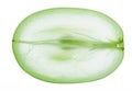 Translucent slice of green grape fruit