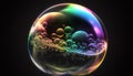 Translucent soap bubbles with light rainbow shining on black background Royalty Free Stock Photo