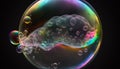 Translucent soap bubbles with light rainbow shining on black background Royalty Free Stock Photo