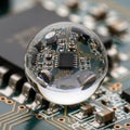Translucent sphere encapsulates a detailed miniature circuit board, Royalty Free Stock Photo
