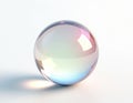 Translucent sphere with pastel gradient colors reflects light. Glossy bubble shape with soft shadows on white background. Clean, Royalty Free Stock Photo