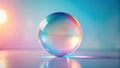 A translucent sphere rests on a reflective surface, illuminated by soft pastel light. Generative AI Royalty Free Stock Photo