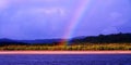 Translucent vibrant Rainbow near water.