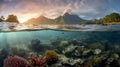 Translucent Water: A Max Rive Inspired View Of Coral Reefs And Mountains