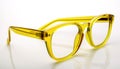 Translucent yellow eyeglass frames isolated on white background. Generative AI