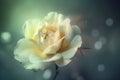 translucent yellow rose on blurred background close up