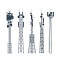 Transmission cellular towers, satellite communication antenna silhouette, of radio tower