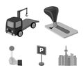 Transmission handle, tow truck, parking sign, stop signal. Parking zone set collection icons in monochrome style vector Royalty Free Stock Photo
