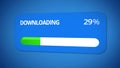 Transmission of information, status bar shows download process, slow internet