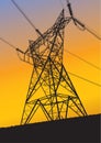 Transmission line silhouette at sunset