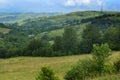 Transmission power line. A row of electricity pylons stretch across Carpathian mountains, in the Ukraine. Royalty Free Stock Photo