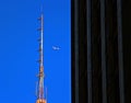 The transmission tower on a blue sky day. Royalty Free Stock Photo