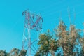 Transmission tower with electrical wires Royalty Free Stock Photo