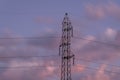 Transmission tower or electricity pylon and overhead power line in long exposure Royalty Free Stock Photo