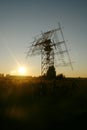 Transmission tower electricity pylon at sunset Royalty Free Stock Photo