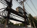 Transmission Tower or Power Tower and Transformer, Transformer on high power station. High voltage Royalty Free Stock Photo