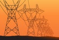 Transmission towers orange landscape background vector Royalty Free Stock Photo