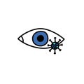 Transmission of the virus through the eyes doodle icon, vector colour illustration Royalty Free Stock Photo