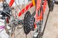 Transmissions and brakes on the bike, chain, sprocket and disc brakes